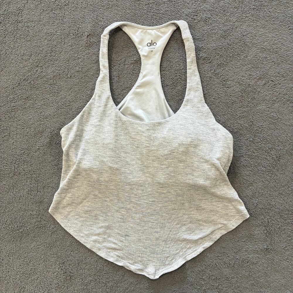 Alo Yoga Heather Grey Handkerchief Hemline Racerback Tank Top Women’s Size M